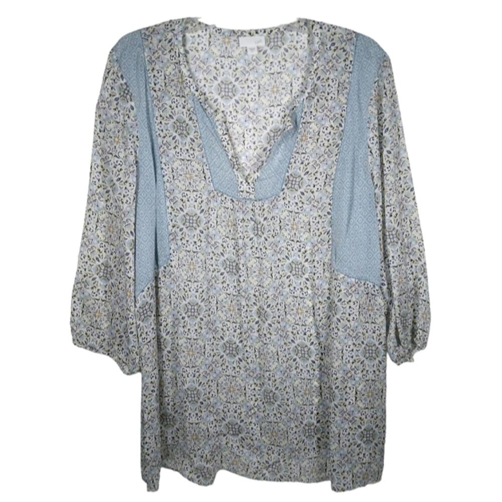 J Jill V Neck Mixed Print Peasant Tunic Top size XL